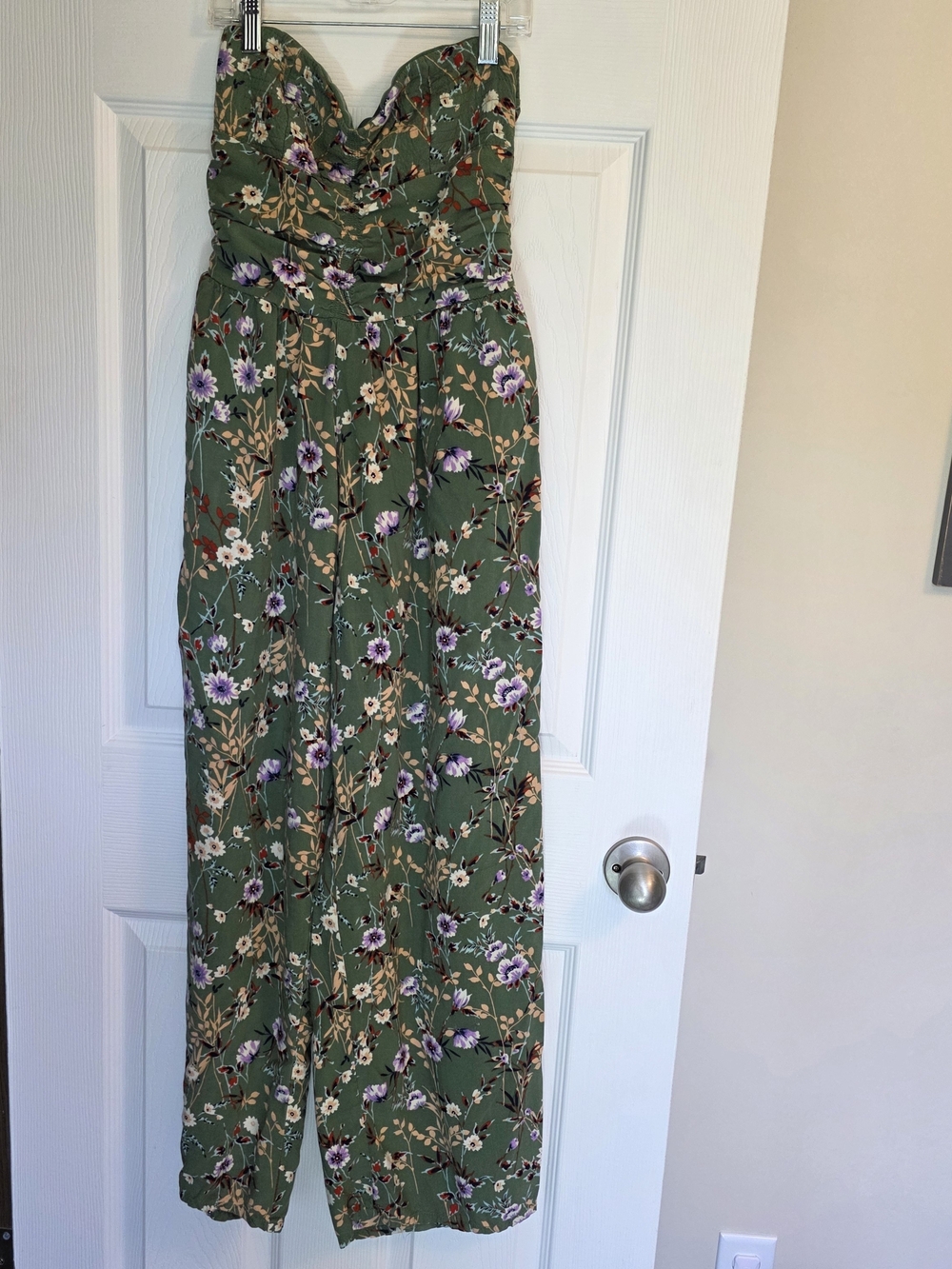 Strapless Olive Green Floral Jumpsuit